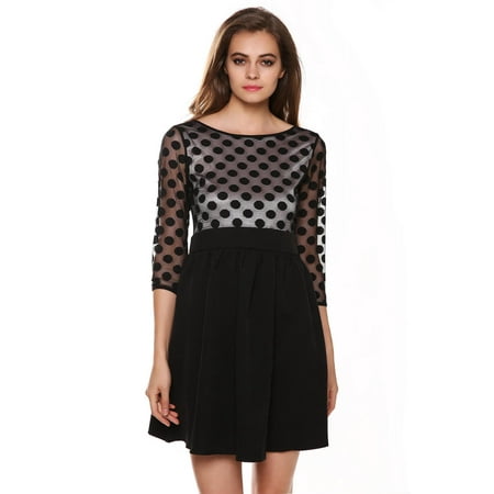 Three Quarter Sleeve Mini Dress Elecmall Career Three-quarter Sleeve O-neck Mini Sundress Dress Stylish Ladies Casual Dress Clothes for Lady Women ()