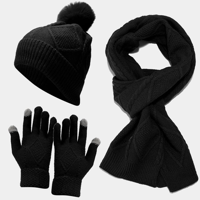 Gorro, bufanda y guantes para adultos, conjunto de tres piezas, para otoño e invierno, resistente al frío, cálido y grueso, funda de gorro de punto