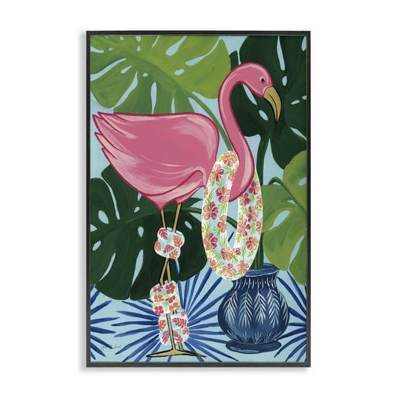 Stupell Industries Beach Ready Flamingo Animals Painting Black Framed Art Print Wall Art, 12 x 18
