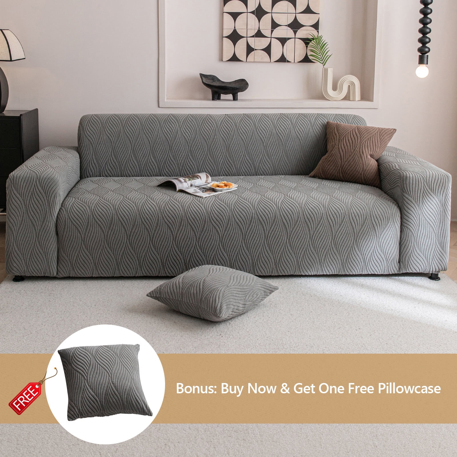 ANMINY Stretch Sofa Covers Couch Covers Furniture Protector Sofa Slipcover Leaf Pattern 3-seater (75"-90.5")