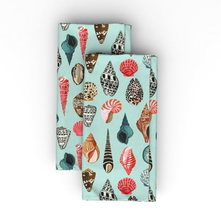 

Linen Cotton Canvas Dinner Napkins (Set of 2) - Seashells Shell Shells Beach Summer Mint Ocean Water Sea Nautical Seashell Print Cloth Dinner Napkins by Spoonflower