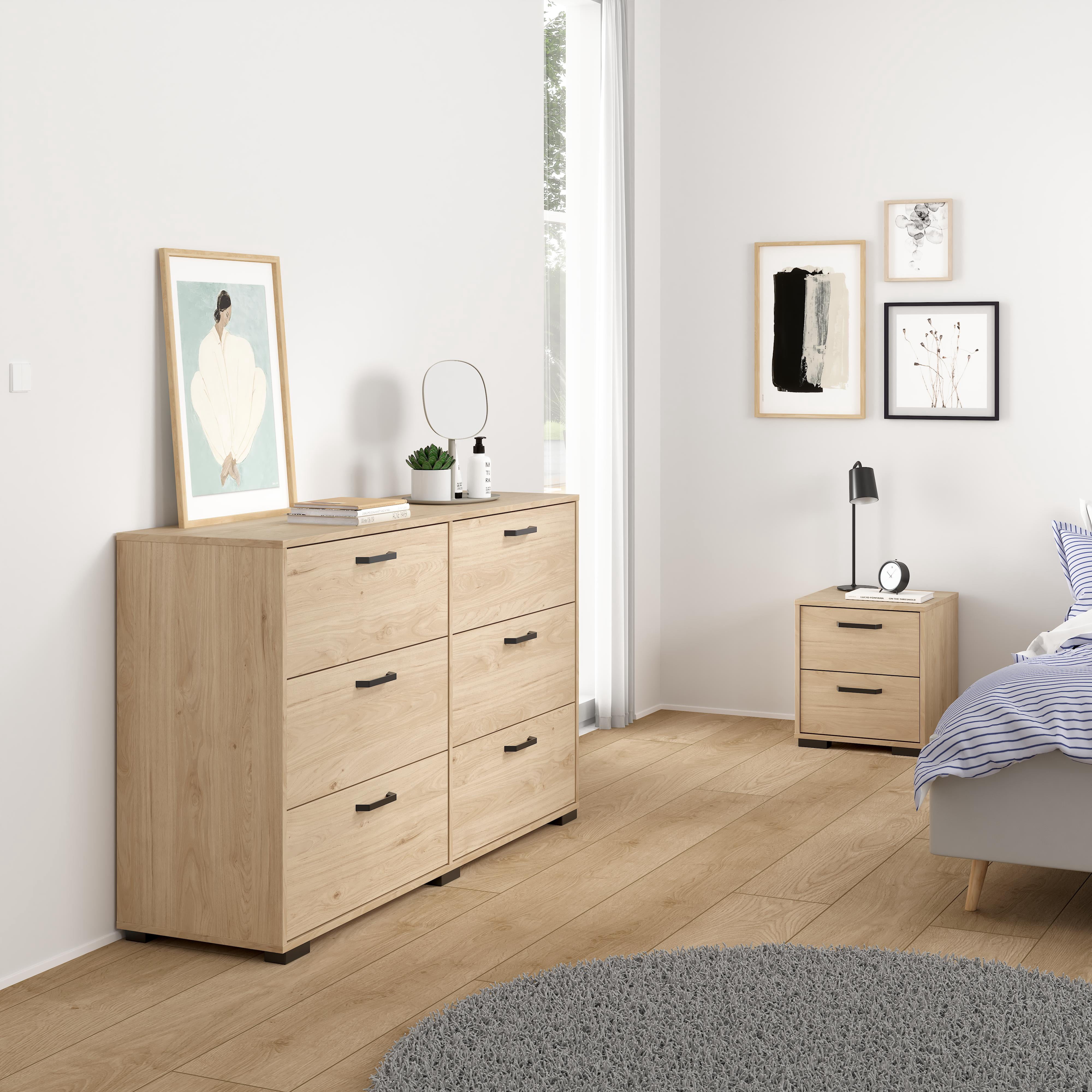 Tvilum Sofia 3-Piece Bedroom Set with Dresser and Nightstands, Jackson Hickory