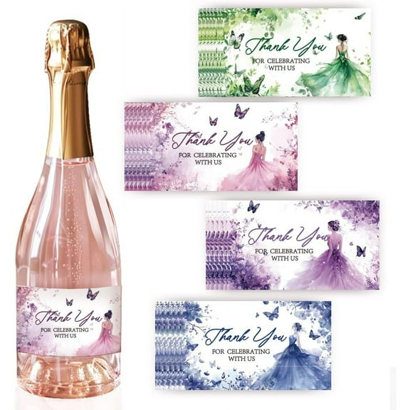 Wine Labels for DIY Bottles 40pcs 4 Styles Thank You Wine Bottle Labels 3.5 x 2 Inch Adhesive Label Watercolor Flower Label Butterfly Stickers for DIY Wine Wedding Anniversary Christmas