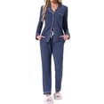 thumbnail image 2 of Conjunto de pijamas para mujeres INSPIRE CHIC de manga larga, con botones, cuello de muesca, ropa de casa y pantalones con cordón y bolsillos S Azul oscuro, 2 of 6