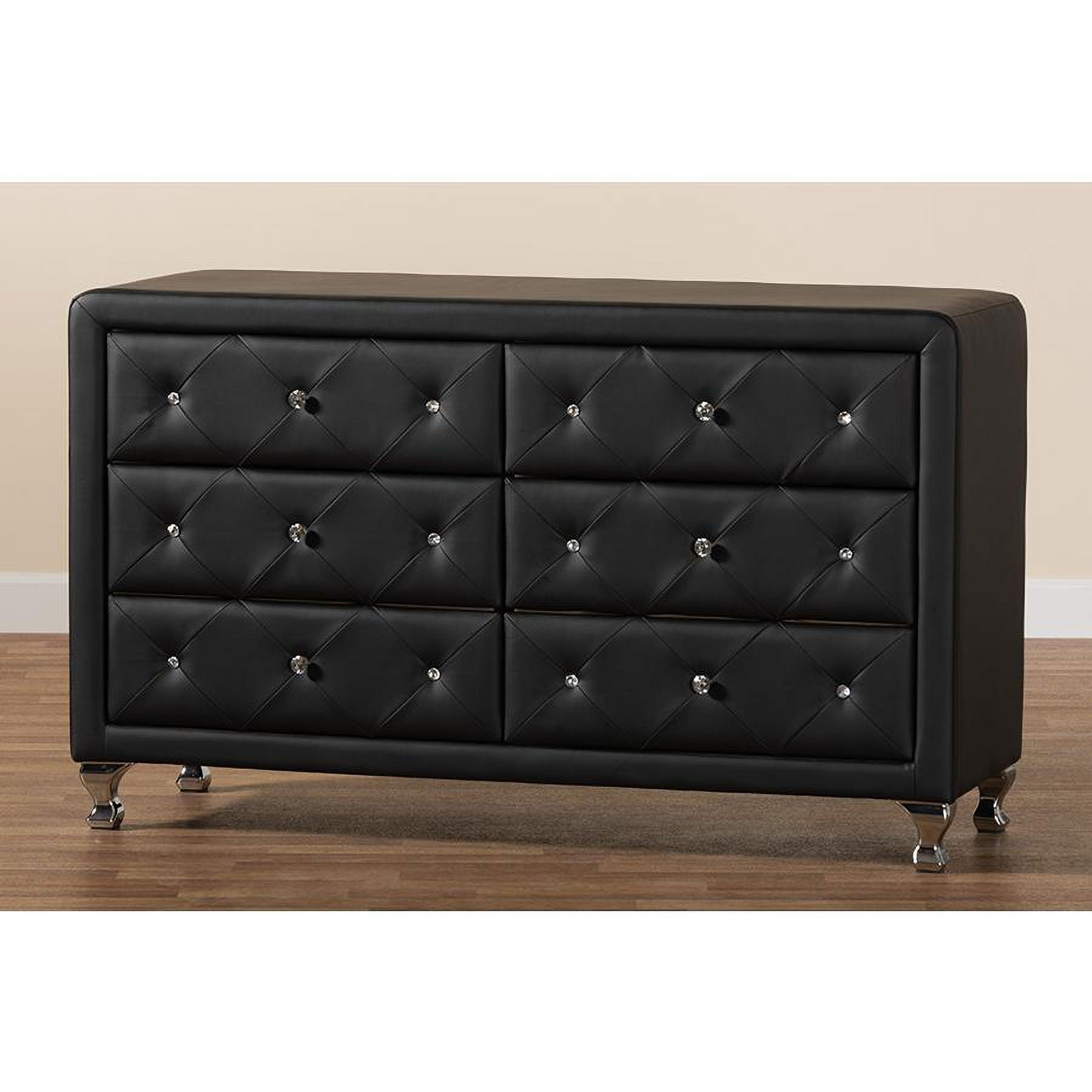 Baxton Studio Luminescence Black Faux Leather Upholstered Dresser