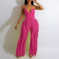 thumbnail image 2 of Gibobby pantalones siameses de pierna ancha Traje casual para mujer Moda de verano Traje de dos piezas de manga corta europeo y americano(Rosa， L), 2 of 5