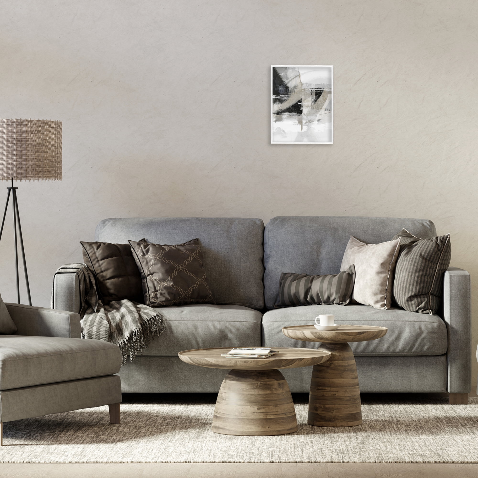 Stupell Industries Neutral Urban Complex Abstract Painting White Framed Art Print Wall Art, 11 x 14