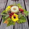 thumbnail image 4 of geerera Fall Sunflower Candle Ring, Artificial Harvest Floral Mini Wreath for Pillar Candles, Rustic Autumn Tabletop Decor for Thanksgiving & Halloween Home, 9.8", 4 of 9