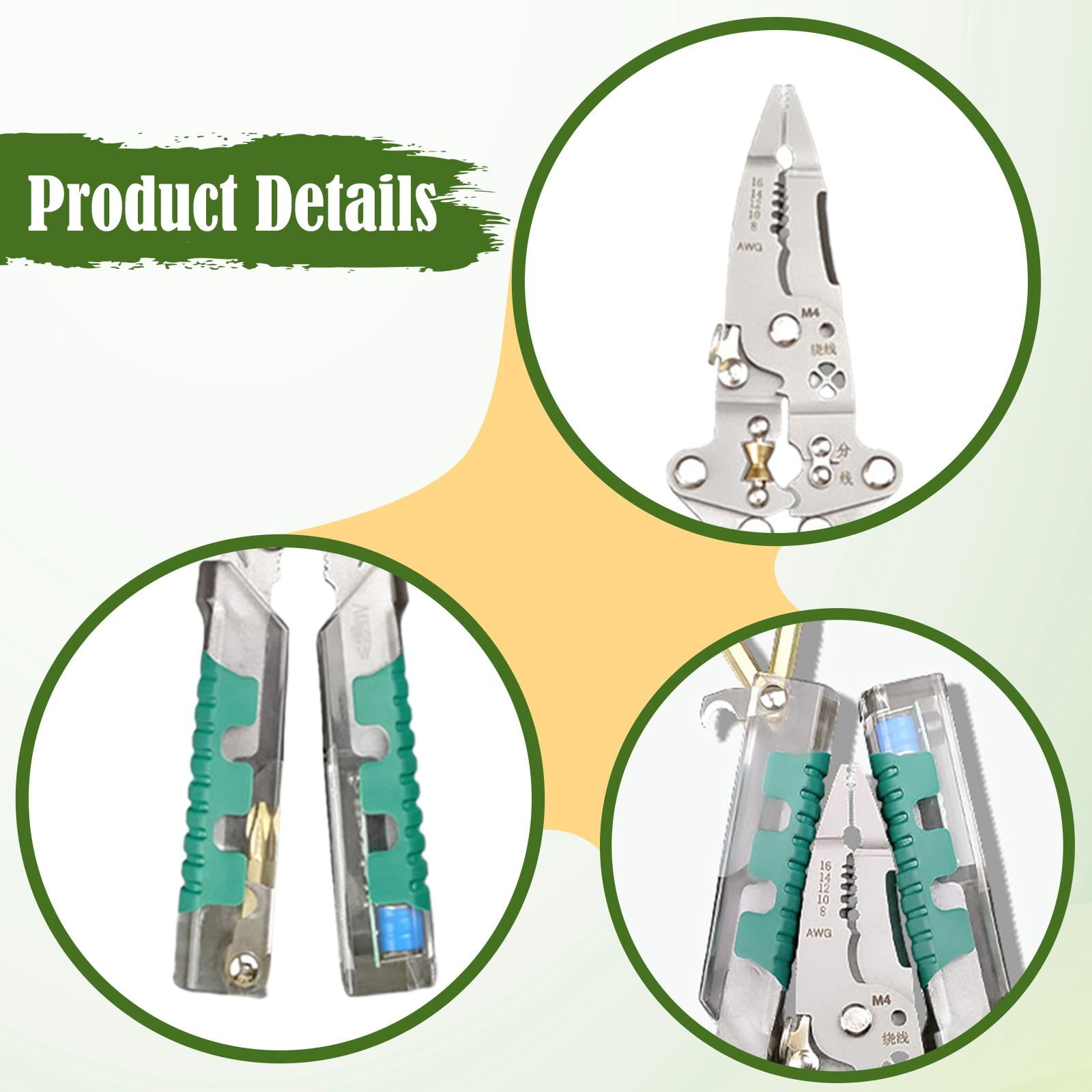 koolsoo Multifunctional Wire Stripper Wire Crimping Tool with Voltage Tester Metal Cable Cutting Tool Cable Cutter Pliers for Peeling 22cm