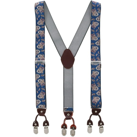 CTM 1.375 Inch Wide Paisley Print Double Clip-End Suspenders (Men)