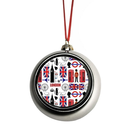 London Christmas Ideas London is Always a Good Idea United Kingdom UK GB Great Britian Bauble Christmas Ornaments Silver Bauble Tree Xmas Balls ()