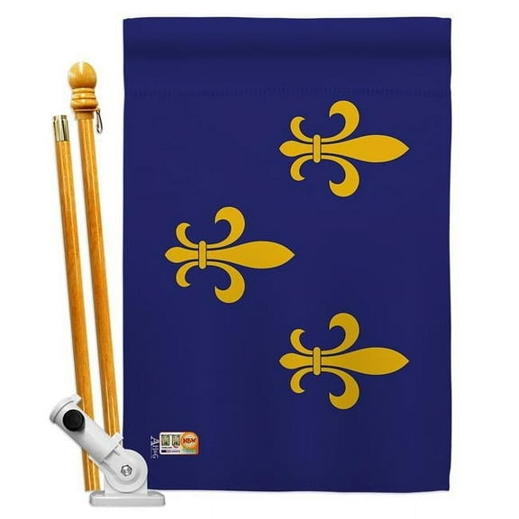 Americana Home & Garden AA-HS-HS-140712-IP-BO-D-US18-AG 28 x 40 in. Fleur De Lis Historic Impressions Decorative Vertical Double Sided House Flag Set & Pole Bracket Hardware Flag Set