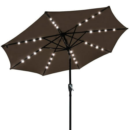 Round White Patio Table With Umbrella Hole Yescom 9Ft LED Lighted Patio Market Umbrella Outdoor Solar Powered Table Umbrella 8 Ribs 32 Lights UV30 ()