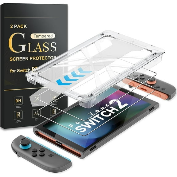 Tempered Glass Screen Protector for Switch 2 2025, Switch 2 Accessories with Auto-Alignment OneTouch System, Bubble Free, 9H Hardness Anti-Scratch, Anti-Fingerprint, Transparent HD Clear[2 Pack]