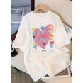 thumbnail image 1 of Chic Knit Fabric T-Shirt with Heart and Flower Print, All Seasons, 1 of 6
