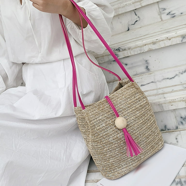 pink straw tote bag - summer tote bag with tassel!