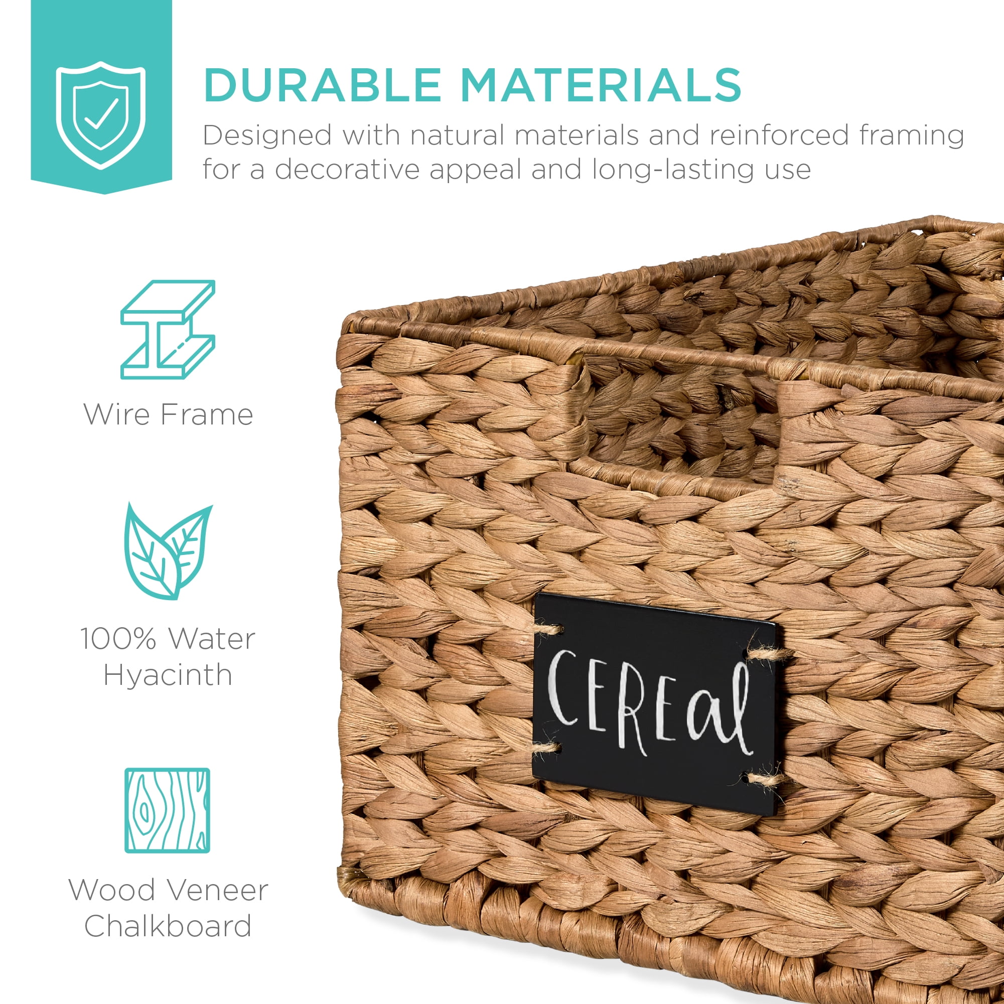 Best Choice Products Set of 2 16in Woven Water Hyacinth Pantry Baskets w/ Chalkboard Label, Chalk Marker - Chestnut