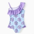 thumbnail image 2 of Disney Stitch Girls Swimsuit Graphic One Piece Ruffled One Shoulder Bathing Suits Kids 6-7T, 2 of 9