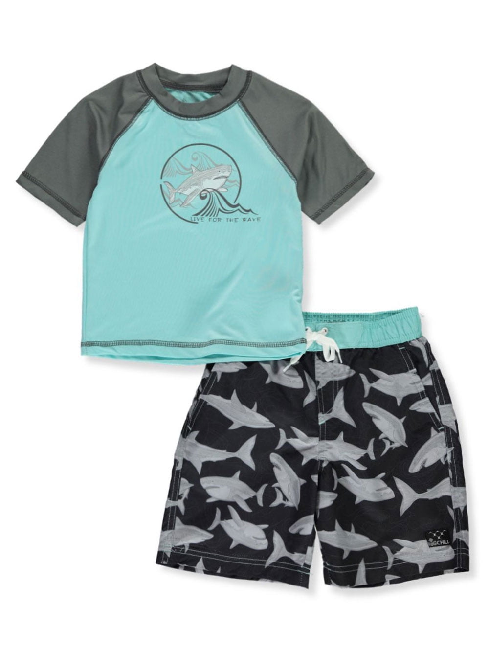 Moggemol Kids Boys Rash Guards Set Sun Protective Short Sleeve Swim Shirts Trunks Cartoon Shark Swimsuit