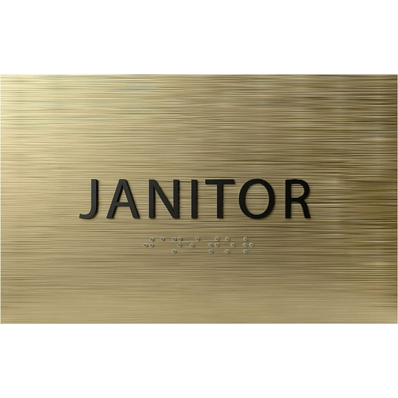 ADA CENTRAL SIGNS - 6" X4" Janitor Room Sign - ADA Compliant Tactile Graphics Grade 2 Braille Text Closet Sign| Cleaning, Sanitizing, Trashing, Recycling Wall Signs for Hospital, Offices, & Apartments