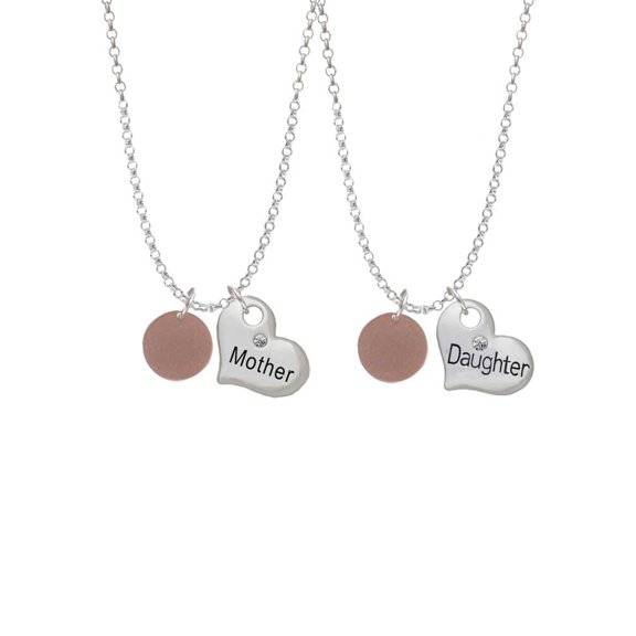 Delight Jewelry Acrylic 1/2" Disc Rose Goldtone Mother & Daughter Heart Necklaces (Set of 2), 19" 2"