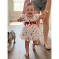 thumbnail image 5 of BemeyourBBs Newborn Baby Girl 4th of July Romper Dress Outfit Patriotic Independent Day Summer Smocked Dress Cute I Love USA Letters Embroidery Flying Sleeve Star Print Tulle Tutu Dress Playsuit, 5 of 9