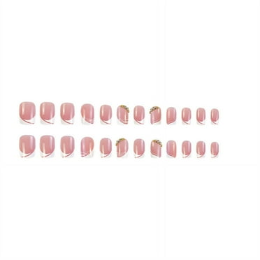 DESIGNICE 25Pcs Fake Nails Smooth Application Nails Press Ons,Pink and White Edge Modern Medium-Length Press on Nails for Women,Pink