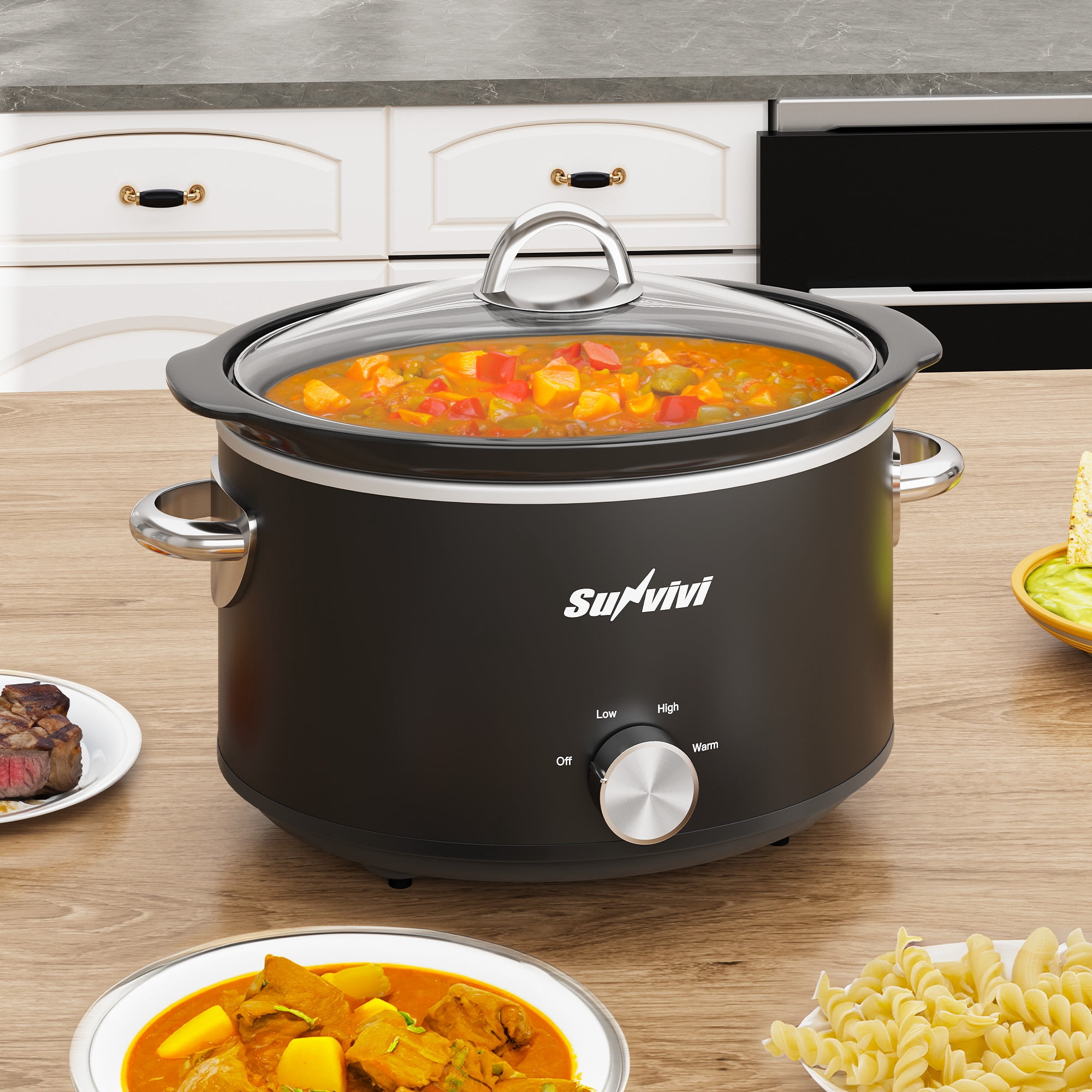 Sunvivi 4QT Compact Slow Cooker & Food Warmer with 3 Temperature Settings, Dishwasher Safe, Blue