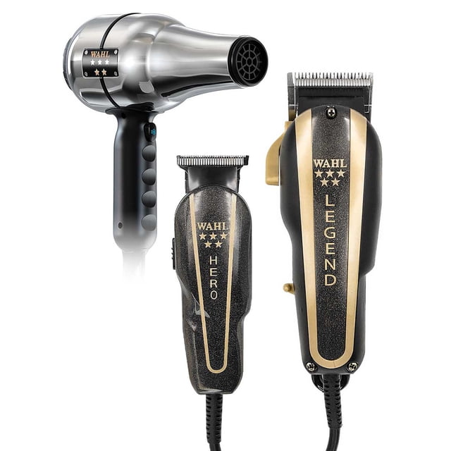Combo Barbero Wahl Clipper Legend con Trimmer Hero y Secadora Dryer Wahl