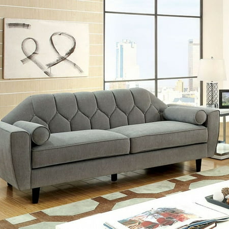 Ester Contemporary Style Tufted Sofa With Rolled Pillows Gray