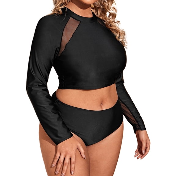 Women's Crop Rash Guard Swimsuit Long Sleeve Swim Shirt Sun Protection Surfing Bathing Suit