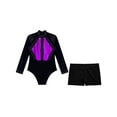 thumbnail image 3 of iiniim Gymnastics Leotards for Girls Dance Long Sleeve Unitards Sparkly Bodysuit with Shorts Outfits Purple&Black 12, 3 of 7