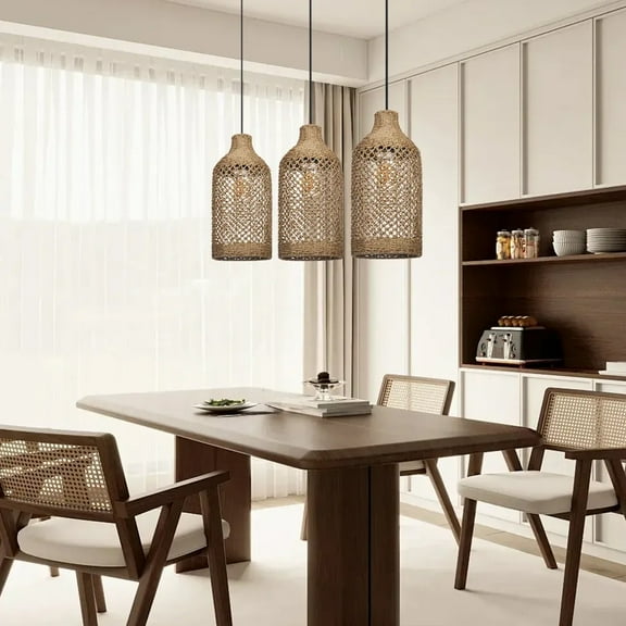 UEEYAC Wabi-sabi Living Room Seagrass Chandelier Retro B&B Decorative Pendant Lamp