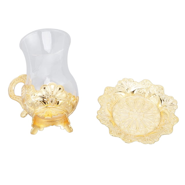 TAZAS DE CAFÉ DORADAS, TAZAS DE CAFÉ VINTAGE DE VIDRIO TRANSPARENTE BELLAMENTE TALLADAS LÍNEAS RETRO Y MILLANTES PARA MESA DE TÉ PARA EL MOSTRADOR PARA EL GABINETE DE VINO