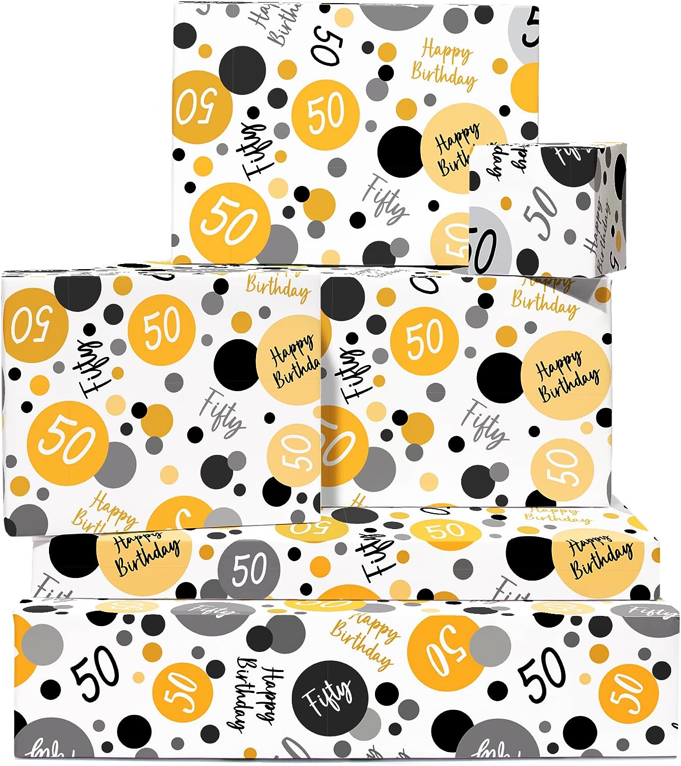 Birthday Wrapping Paper for Men and Women - 50th Birthday - 6 Sheets of  Gift Wrap - Dot - Age 50 Fifty - For Mom or Dad - Comes with Fun Stickers -  By Central 23 