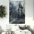 thumbnail image 3 of Scenery Decor Tapestry, Halloween Design with Gothic Haunted House Dark Sky and Leafless Trees Spooky Theme, Wall Hanging for Bedroom Living Room Dorm Decor, 40W X 60L Inches, Grey, by Ambesonne, 3 of 5