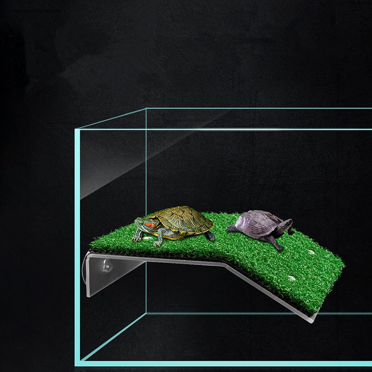 Lawn Turtle Basking Platform Turtle Resting Basking Platform, Simulation Grass Turtle Ramp for Turtle Tank, for Small Reptile Frog Terrapin (Large)