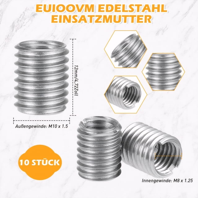 maskred 10pieces Screw Nut Threaded Insert Wide Application Range Excellent Stability Stainless Steel