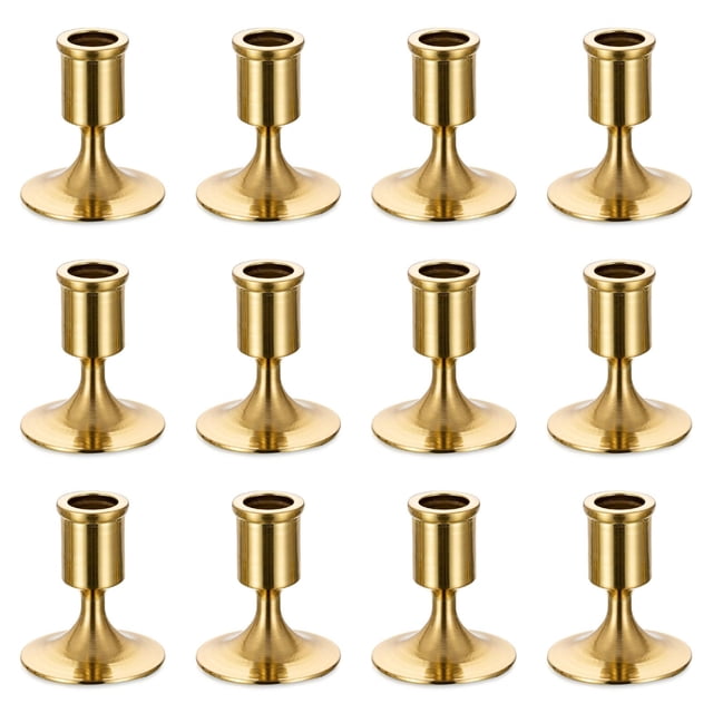 Candelabros cónicos Sziqiqi de metal dorado, paquete de 12