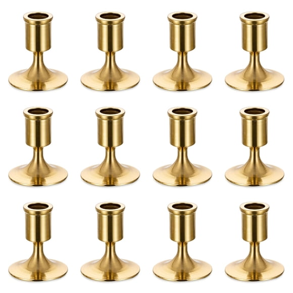 Candelabros cónicos Sziqiqi de metal dorado, paquete de 12