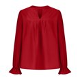 thumbnail image 4 of JINMGG Womens Tops,Women Blouse Tees Shirts Tops V-neck Pleated Long Sleeve Solid T-Shirt,Red M, 4 of 6