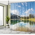 thumbnail image 4 of Ambesonne Landscape Shower Curtain, Nature Lake Reflections, 69"Wx70"L, Sea Blue Fawn Green, 4 of 4