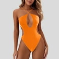 thumbnail image 2 of Womens One-Piece Swimsuits Solid Color Sexy Backless Monokini One Piece Swimsuit Women Swimwears Holiday Wear,Orange,S, 2 of 5