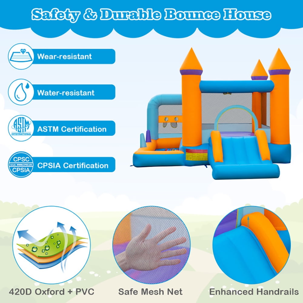 Aimee Lii 5-in-1 Inflatable Bounce Castle with Ocean Balls and 735W Blower, Playhouse for Kids Outdoor