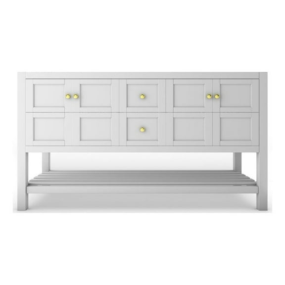 Modern 60" Alicia White Wood Vanity Base with Gold Handles