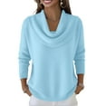 thumbnail image 2 of Women's Soft Cowl Neck Solid Color Sweater Top, Cozy Knitted Casual Clothes Pullover Sky Blue 2XL, 2 of 6