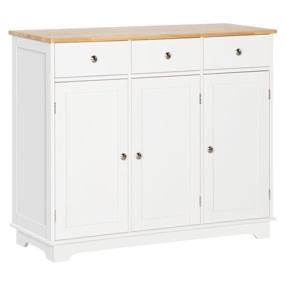 White Sideboard Buffet Cabinet - 3 Door Kitchen Storage, Coffee Bar with Drawers & Adjustable Shelf - Living Room & Hallway Accent Furniture