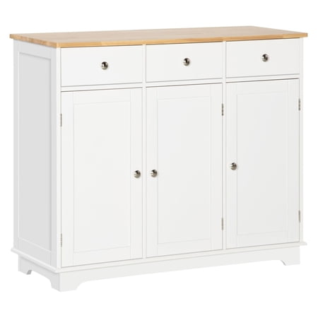 White Sideboard Buffet Cabinet - 3 Door Kitchen Storage Coffee Bar with Drawers & Adjustable Shelf - Living Room & Hallway Accent Furniture