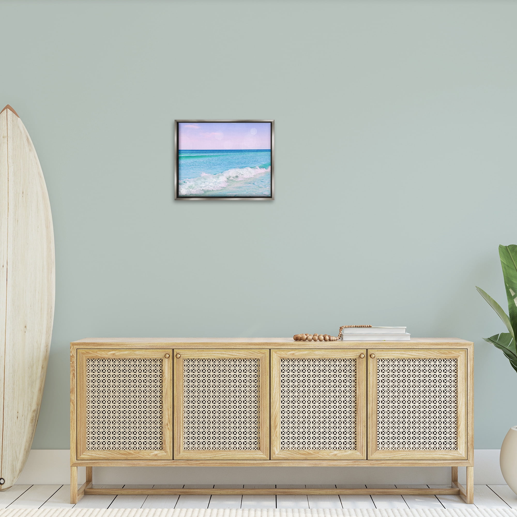 Stupell Industries Beach with Pastel Sky Landscape Painting Gray Floater Framed Canvas Art Print Wall Art, 21 x 17