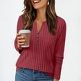 thumbnail image 4 of Helii Womens Fall V Neck long Sleeve Shirt Regular Fit Tunic Tops Knitted Stripe Blouses Sweater for Women Dressy Business Casual Watermelon Red M, 4 of 6